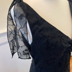 Speechless Black Asymmetrical Dress with Sheer Floral Detail